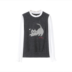 李子木先生假两件卡通拼色针织衫女2026春季新款减龄百搭上衣小衫