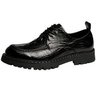 透气男鞋冬季2025新款厚底鳄鱼纹休闲商务皮鞋男款真皮英伦结婚鞋