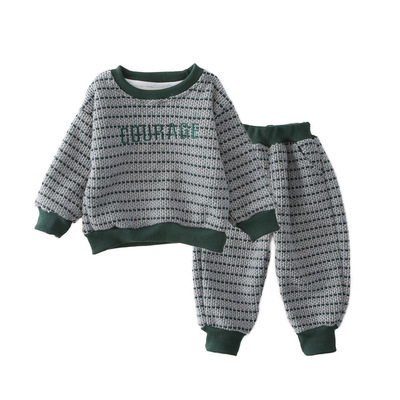 男童加绒卫衣套装2025新款婴儿童洋气衣服宝宝秋冬季一体绒两件套