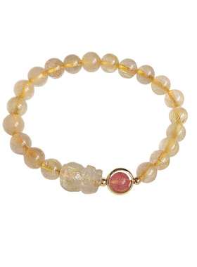 天然黄发晶貔貅手链招财黄水晶