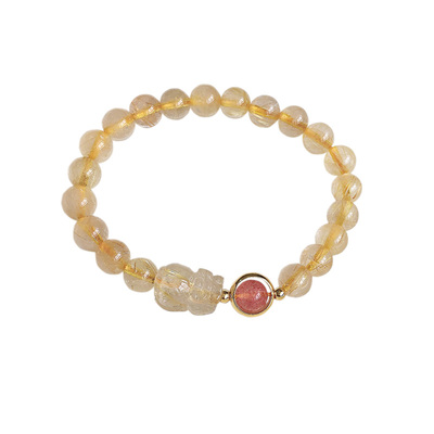 天然黄发晶貔貅手链招财黄水晶