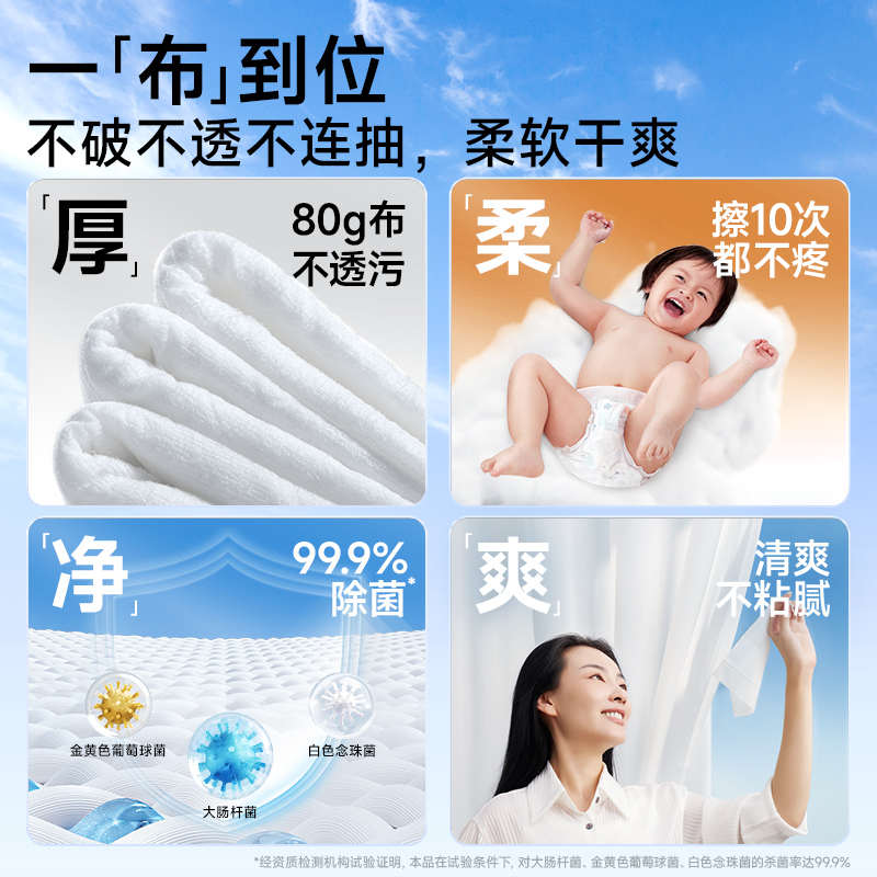 【百亿狂补】德佑纯水湿厕纸80抽5包家庭实惠装男女士专用湿巾