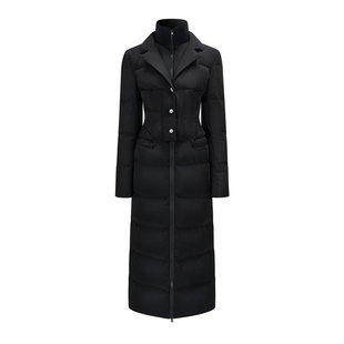 HiimDai 莱茵河畔 辣妹1件过冬!90绒异质拼接立领收腰长款羽绒服