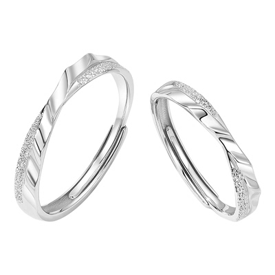 I Do&Co.时光交错情侣对戒 S925银开口戒指一对 生日礼物送男女友
