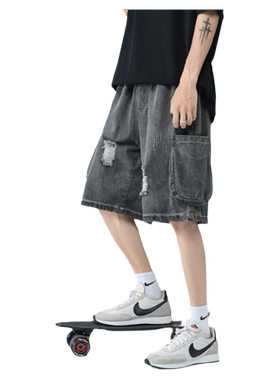 索敦破洞牛仔短裤男夏季工装裤子
