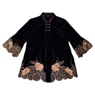 （捡漏2XL-6XL）典云间2026秋冬季金丝绒定位花刺绣婆婆装尾货