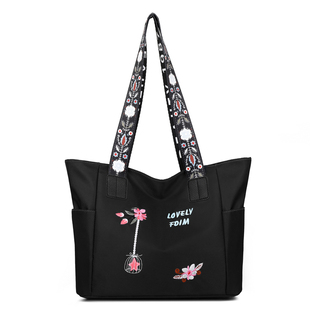 2024新款女包尼龙牛津布绣花包大容量通勤单肩包简约休闲手提包包