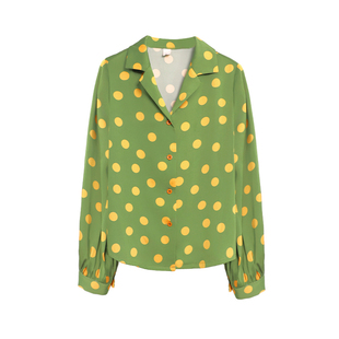 party女王春秋季法式复古V领波点减龄长袖宽松休闲通勤内搭女衬衫