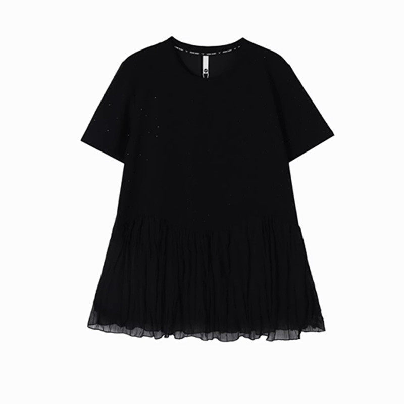 特大码短袖拼接短袖连衣中裙女夏