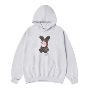 ADLV秋冬天连帽卫衣小兔子BELLY熊印花宽松男女同款帽衫加厚重磅