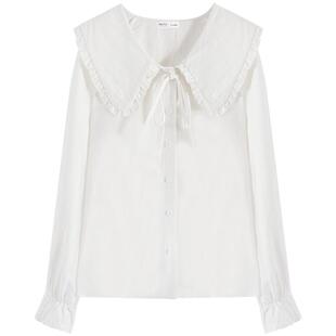 韩系甜美学院风娃娃领上衣女秋季2025新款别致设计感小众白色衬衫