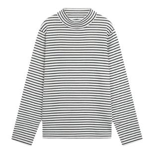 GL真维斯条纹打底衫女秋冬季简约通勤半高领休闲修身长袖上衣T恤