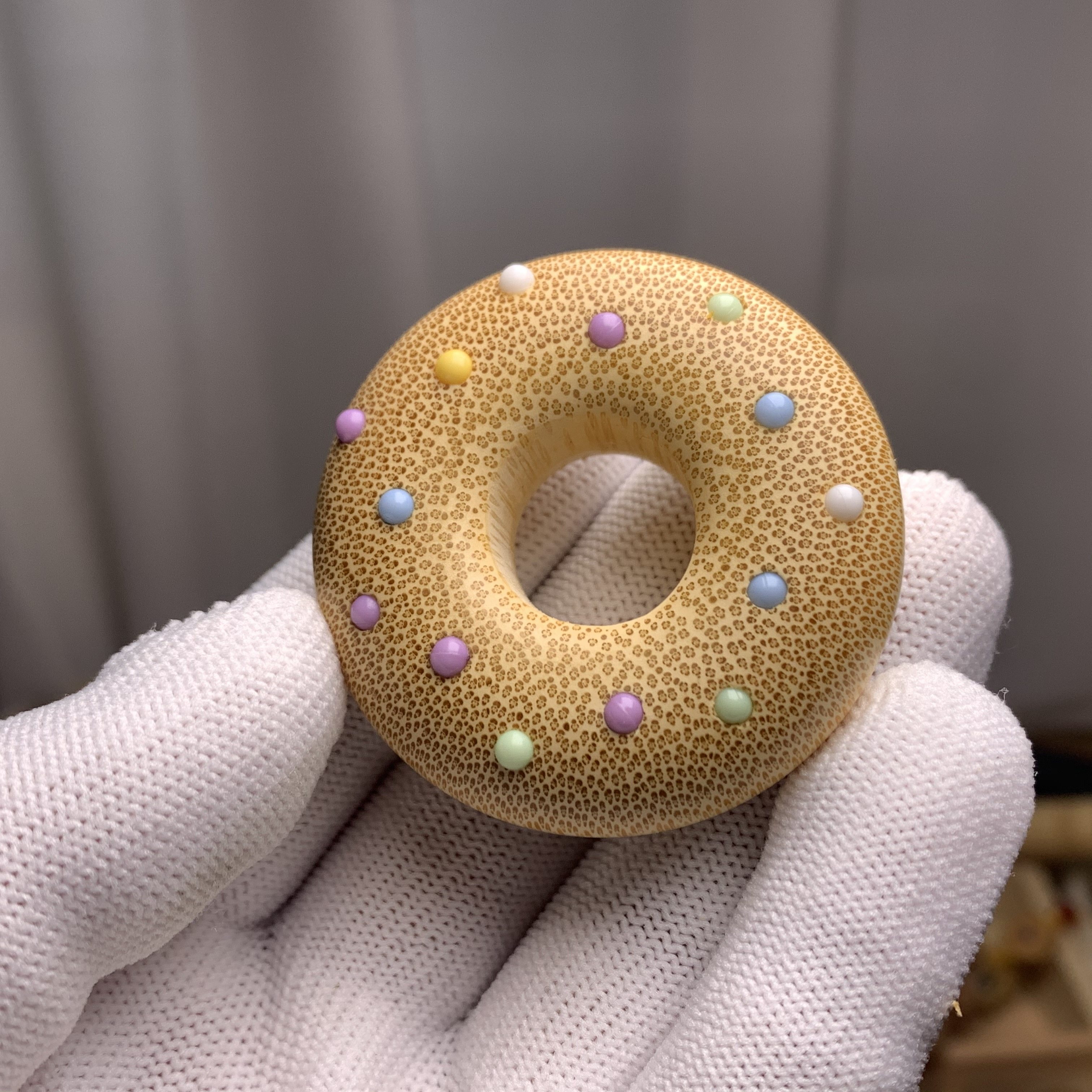 向暖老料实心玉竹面包圈甜甜圈镶嵌雕刻平安扣文玩手把件高密满u.