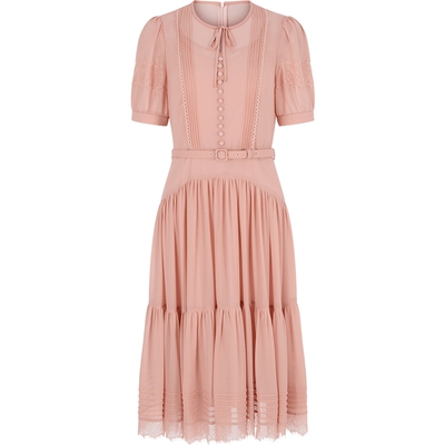 法式浪漫泡泡袖收腰A字连衣裙