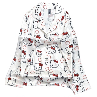 法式原创甜美可爱kiity猫卡通真丝睡衣女轻奢高级感家居服套装