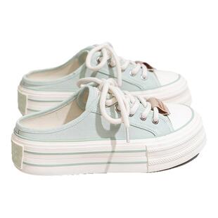 回力官方旗舰店半拖帆布鞋女鞋2026春季新款懒人一脚蹬厚底小白鞋