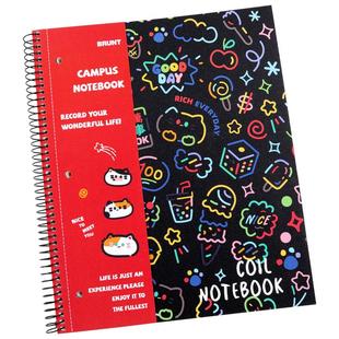 BRUNT主力招财猫公社联名款系列美式线圈本A4带插袋细闪笔记本子大学生用刷题考研易撕三孔活页本分栏记事本