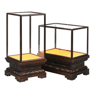 红木玻璃罩实木雕黑檀透明花瓶奇石底座佛像展示摆件防尘罩子定制