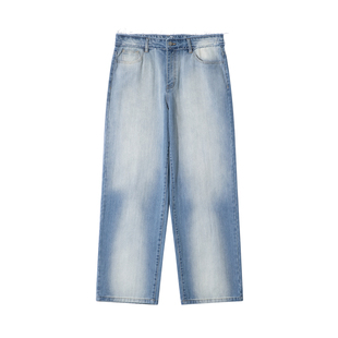 SANBAI 叁佰【复古竹节蓝牛】做旧水洗牛仔裤男春季新款直筒美式