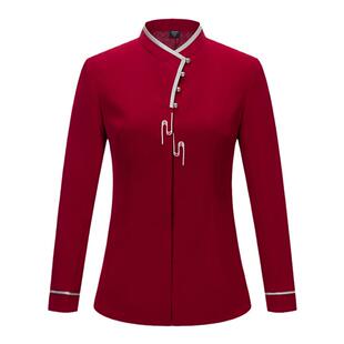 酒饭店服务员长袖春冬装工作服女款外套餐饮茶楼火锅农庄印绣LOGO