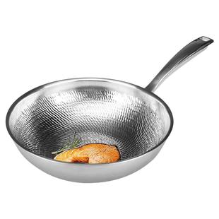 100%纯钛无涂层纯钛炒锅手工锻打锤纹平底钛锅家用燃气电磁炉通用