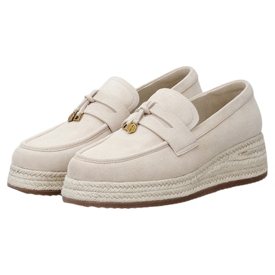 【金雀柔羽】星期六羊皮一脚蹬草编复古渔夫鞋厚底乐福鞋单鞋女鞋