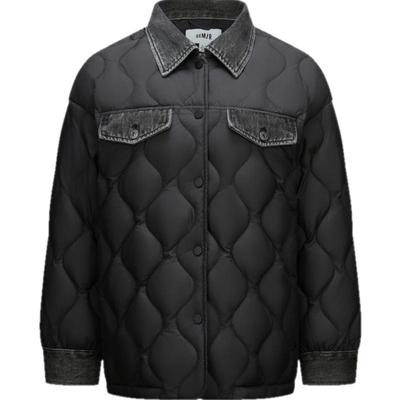 森马防泼水黑色拼接轻薄羽绒服女