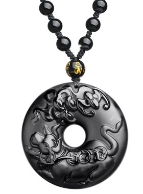 本命年生肖平安扣黑曜石吊坠