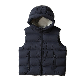 鹅绒厚款 女士羽绒连帽马甲 深蓝厚实叠穿坎肩 宽松保暖 冬款女装