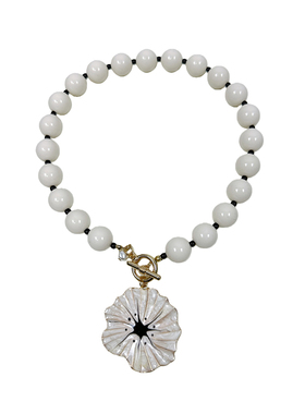 atmshop复古时髦气质白色滴油花朵吊坠珠串拼接ot扣ins项链锁骨链