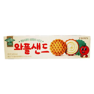 韩国进口CROWN克丽安苹果味夹心华夫饼干解馋休闲零食办公室食品