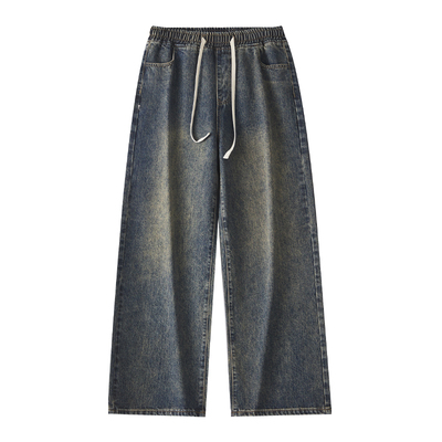 加长牛仔裤加绒宽松阔腿直筒休闲