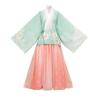 花朝记｜花萼相辉｜晋制汉服晋襦破裙人棉印花绣花绿色粉色公主风