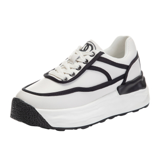 内增高小白鞋女8cm厚底皮面运动女鞋2025新款春秋黑白老爹鞋女款