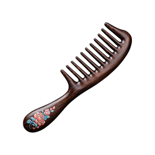 加厚黑檀木梳子女家用宽齿檀木梳按摩头皮经络排骨梳大号木梳卷发