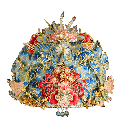 汉服婚嫁凤冠仿点翠绣片饰品唐风结婚饰品古典新娘头饰原创设计