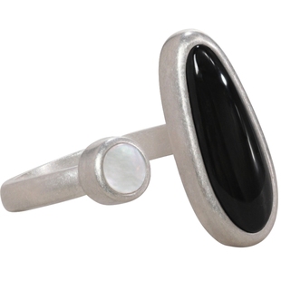 LOPHNE【伙伴】原创设计开口简约黑玛瑙贝母纯银戒指 文艺高级感