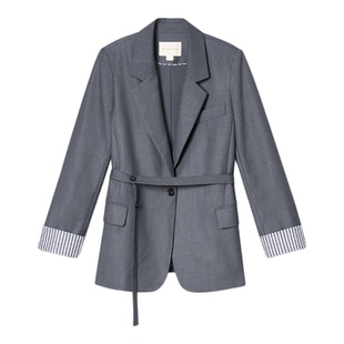 诗篇专选高智感灰色通勤条纹袖口西装外套2025秋款