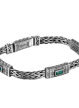 手工编织龙骨藤纹纯银手链复古