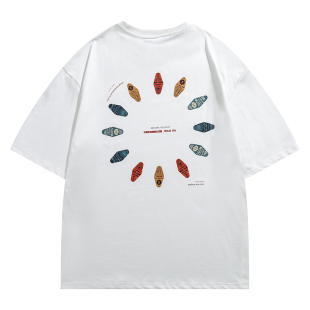 马切达夏季男生设计感日系短袖男款趣味印花情侣T恤纯棉男士半袖