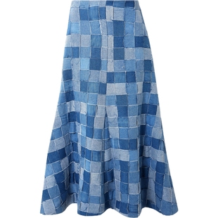 【折扣】A.W.A.K.E. MODE女士夏季拼缝牛仔布超长半身裙