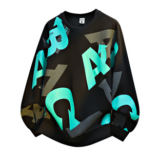 NASA春秋棉质加绒卫衣男青少年上衣胖子宽松加大码长袖学生打底衫