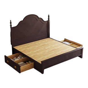 法式中古风白蜡木实木床可收纳储物箱体床1米8主卧大床复古卧室床