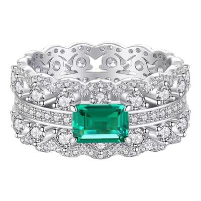 奢华镂空双排祖母绿戒指满钻