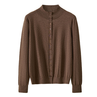 春竹专柜同款半高领休闲减龄羊毛开衫女100%毛衣春秋新款针织外套