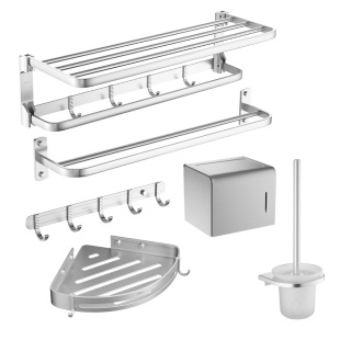 恒洁免打孔毛巾架银色太空铝拉丝置物架浴巾架五金挂件套装 915