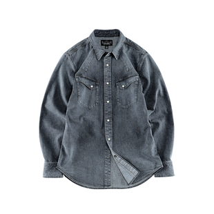 西里布美式经典复古牛仔衬衫长袖阿美咔叽重磅西部做旧衬衣非rrl