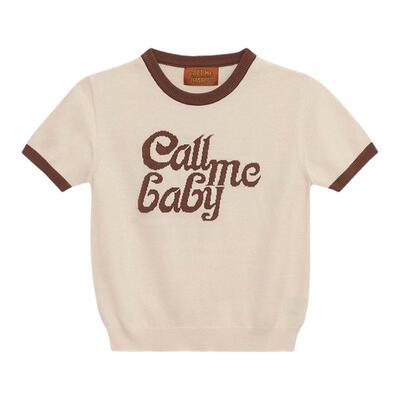 【现货】callmebaby韩国小众字母图案撞色圆领针织衫短袖T恤女