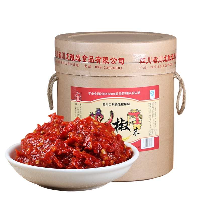 川龙辣椒酱四川特产泡二荆条剁椒末泡椒沫海椒酱25kg桶装餐饮直供