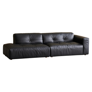 轻奢复古全真皮沙发客厅直排落地组合意式极简风豆腐块转角皮沙发